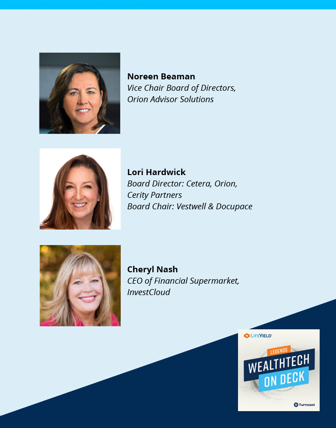 wealthtech on deck podcast - Noreen Beaman, Lori Hardwick, and Cheryl Nash